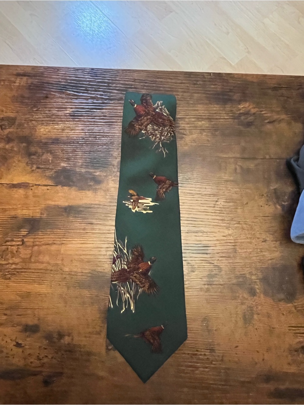 Ralph Lauren Green Tie with Brown Flying Pheasant Motif